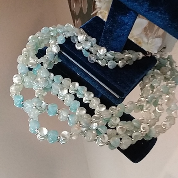 Multi Strain Light Blue Beaded Necklace - Picture 10 of 17